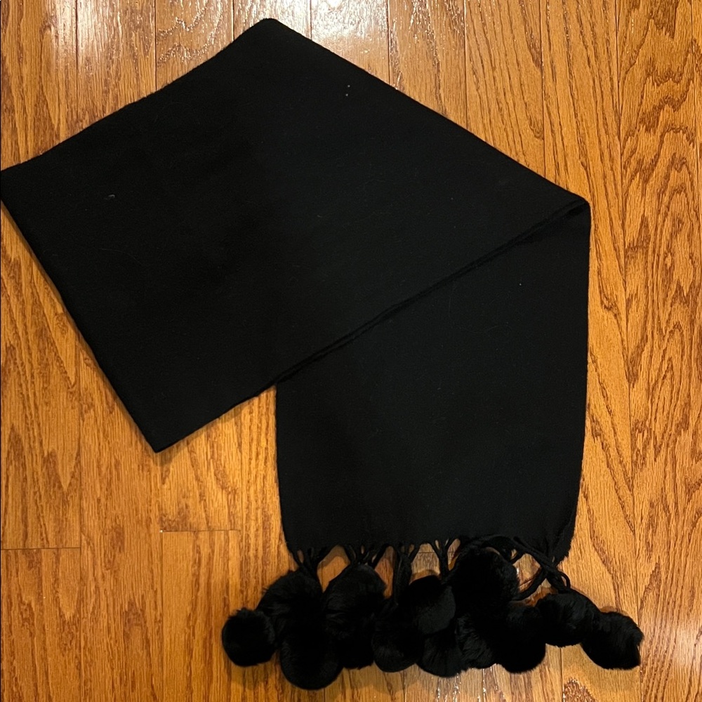 Sophisticated Black Scarf with Pom-Pom Details